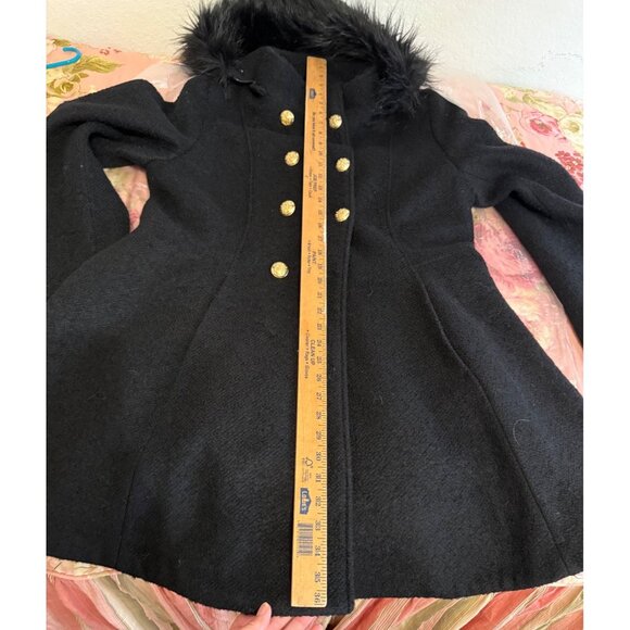 Liz Claiborne Womens Black Boucle Faux Fur Hood Wool Blend Swing Coat XL Read - Picture 8 of 12